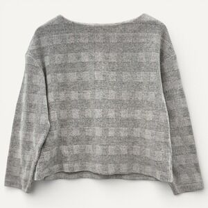 H&M Gray Plaid Half Zip Pullover S Cotton Blend Textured Sweater Top Zipper Back